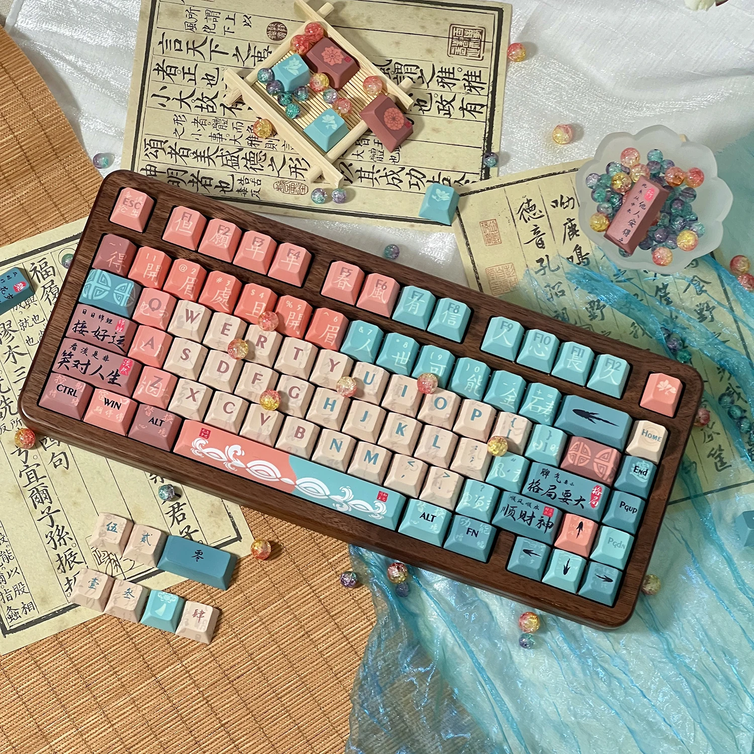 Fortune Vision Theme Antique Style Keycap Cherry PBT Sublimation DIY Mechanical Keyboard Keycaps Chinese Blessing Retro Key Cap