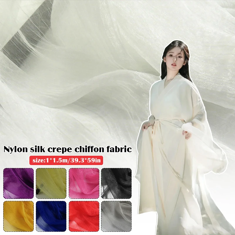 Crinkled Satin Chiffon Fabrics Plain Dyed Brocade Silk Scarf Textile Crepe Charmeuse Material for Ancient Style Skirt Gown