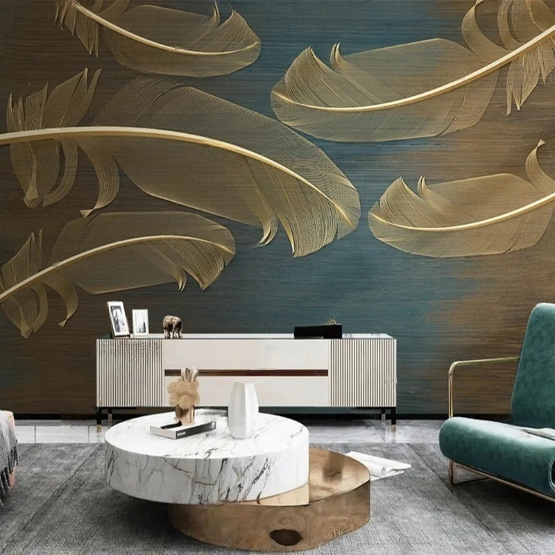 

MU8699 Nordic light luxury relief carved feather living room TV background wall paintingpers 3D