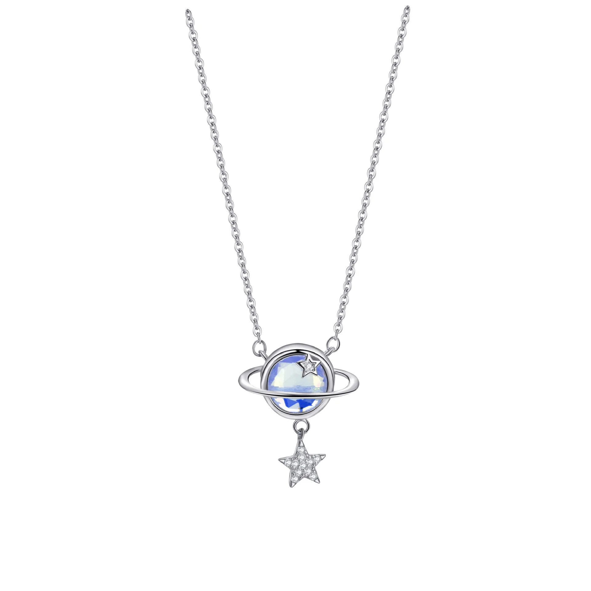 S999 Pure Silver Star Universe Tassel Necklace, Female Star Pendant, Collarbone Chain, Give to Girlfriend