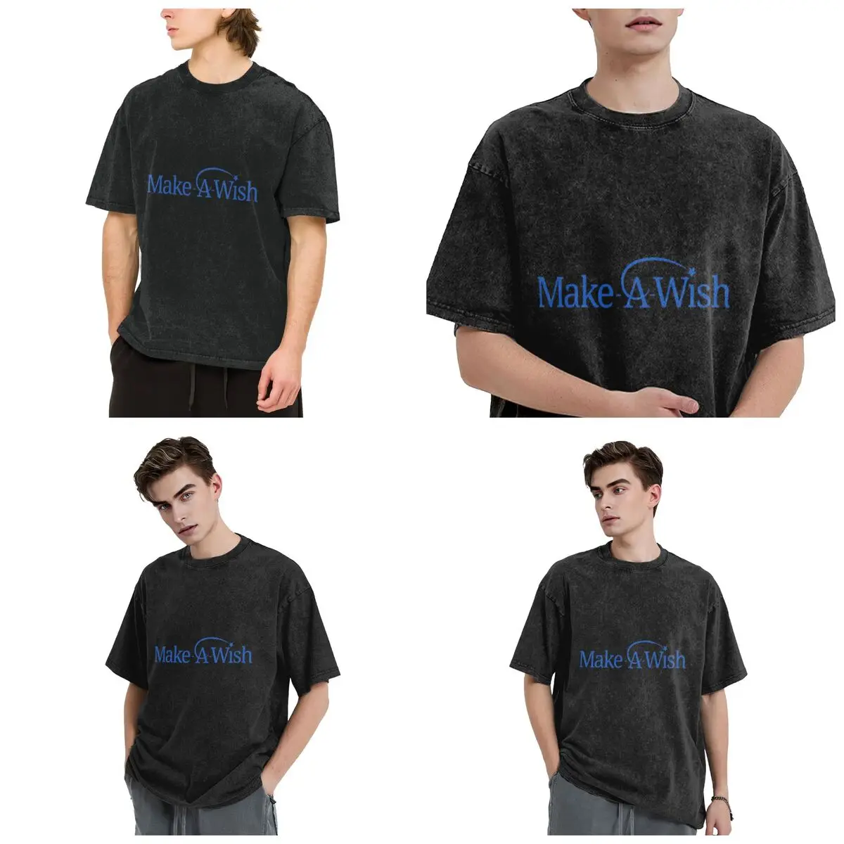 Make A Wish Foundation Of America Hip Hop Short Sleeve T-Shirts Washed Tops Tees Streetwear T Shirt Vintage for Men Women