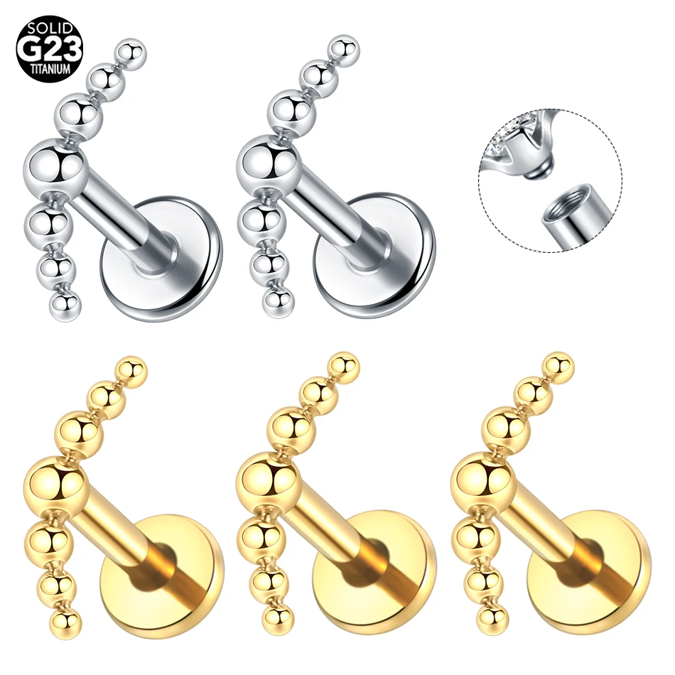 1/5 pçs titânio 16g mini 7 grânulo cluster labret lábio anel tragus cartilagem helix concha lóbulo brinco parafuso prisioneiro nariz piercings jóias