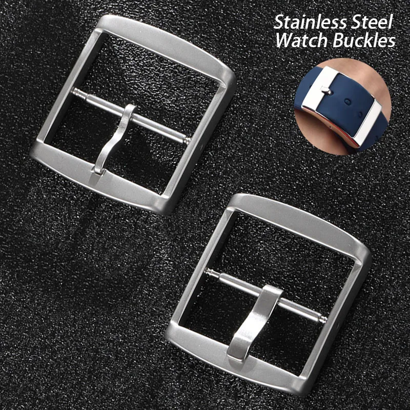 견본 용 스테인레스 스틸 스트랩 버클 16mm 18mm 20mm 22mm 24mm 금속 걸쇠 가죽 실리콘 시계 밴드 금속 핀 실버 버튼