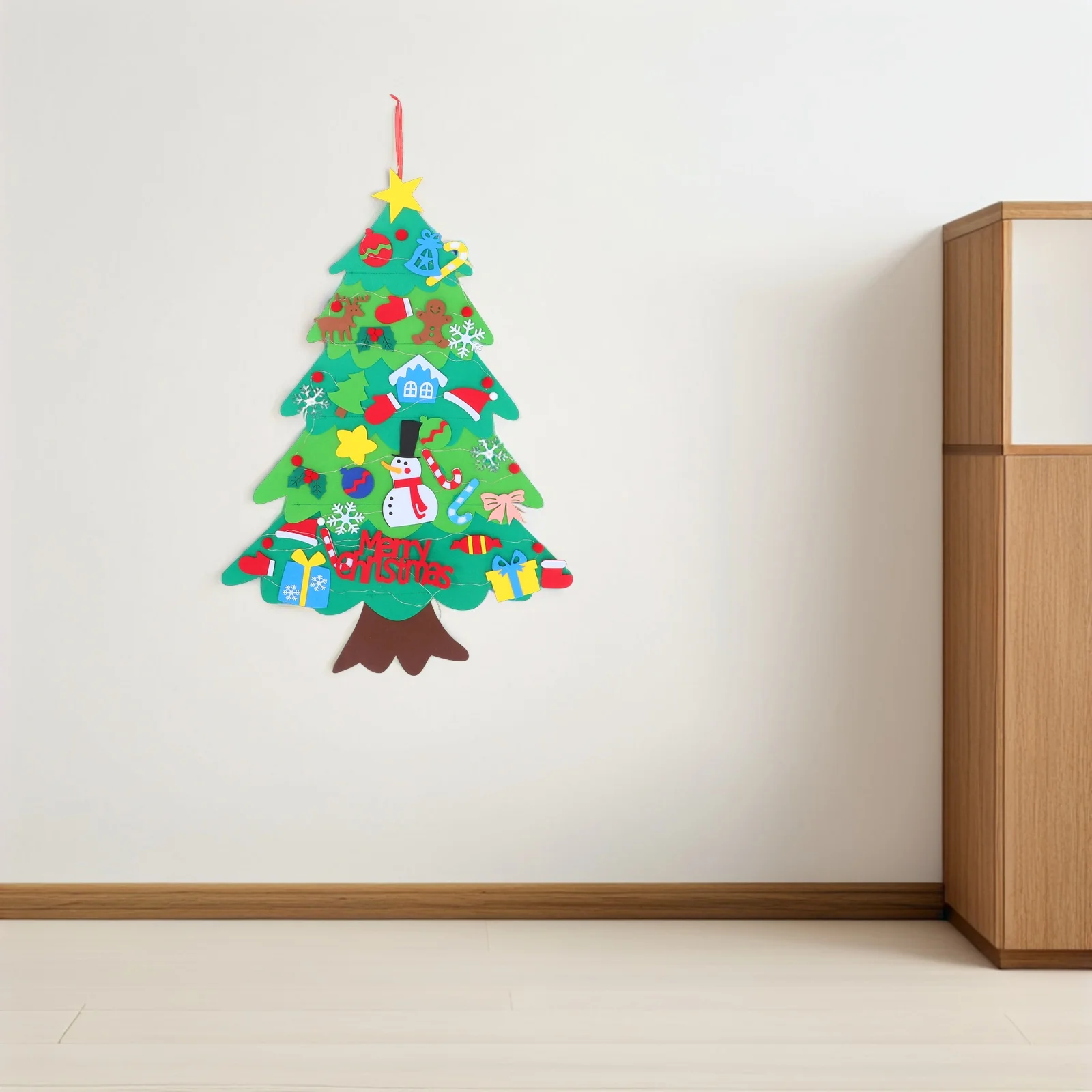 

1Set Wall Hanging Felt Christmas Tree DIY Decor with Detachable Pendants and Lights Kids Holiday Craft Activity Festive