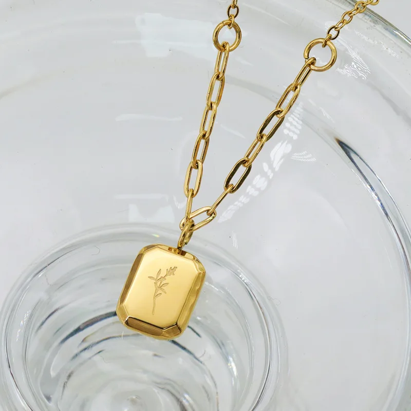 Cciris Lavender Sugar Cube Necklace French Minimalist Double Sided Titanium Steel Dainty Layering Jewelry for Women