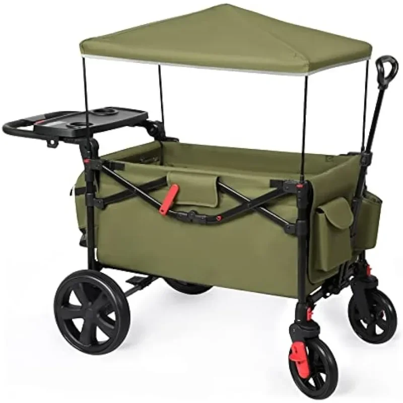 EVER ADVANCED Foldable Wagons for Two Kids & Cargo, Collapsible Folding Wagon Stroller with Adjustable Handle Bar