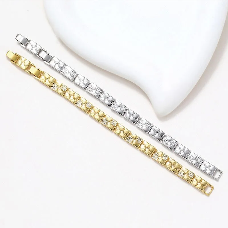 MxGxFam ( 19 cm x 8 mm ) AAA+ Zircon Square Cube Bracelet For Women Men Gold Plated 14 k / White Fashion Jewelry