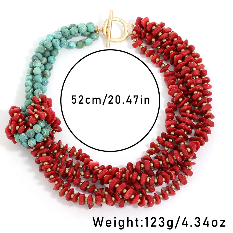Statement Boho Red Contrasting Beads Necklace Handmade for Woman Girl Wedding Party Jewelry