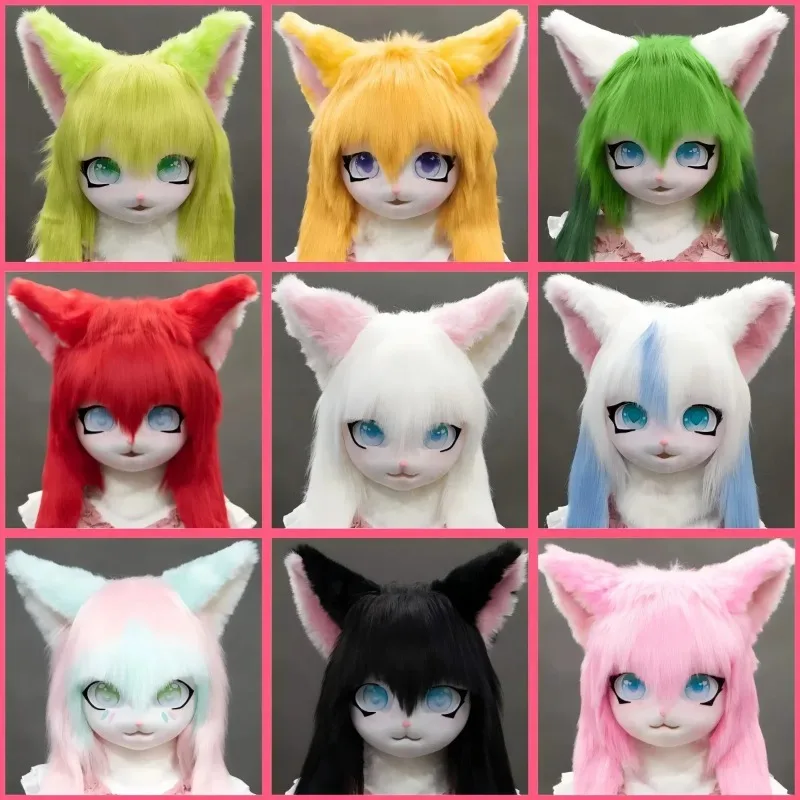 Headset Harige Kig Cosplay Masker Poot Hoofd Comiket Harige Fursuit Kigurumi Kat Konijn Pop Beest Kostuum Prestaties rekwisieten kid gift