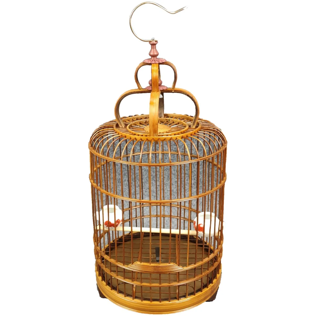 Jaula para pájaros precio especial, jaula redonda pequeña de bambú púrpura bordada, jaula de bambú teng amarilla de soja perla, barbilla de pájaro amarilla sp