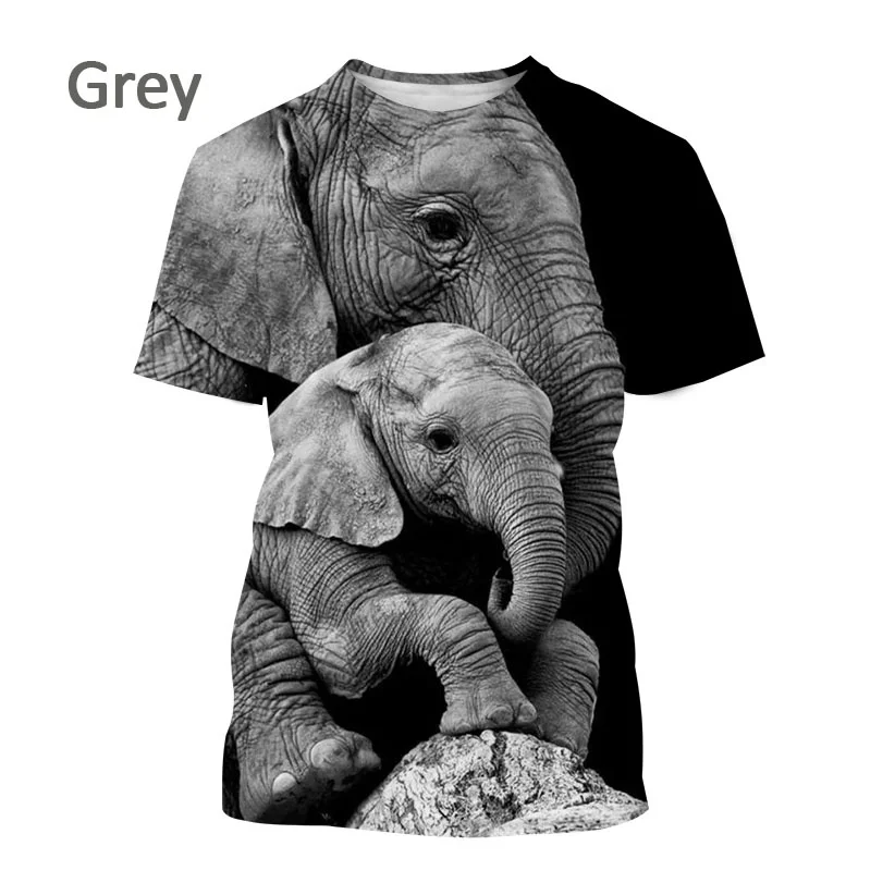 2022 Men\'s Casual Round Neck Short Sleeve Harajuku Style Funny Animal Elephant 3D Printing T-shirt Summer New Fashion Top XS-5XL