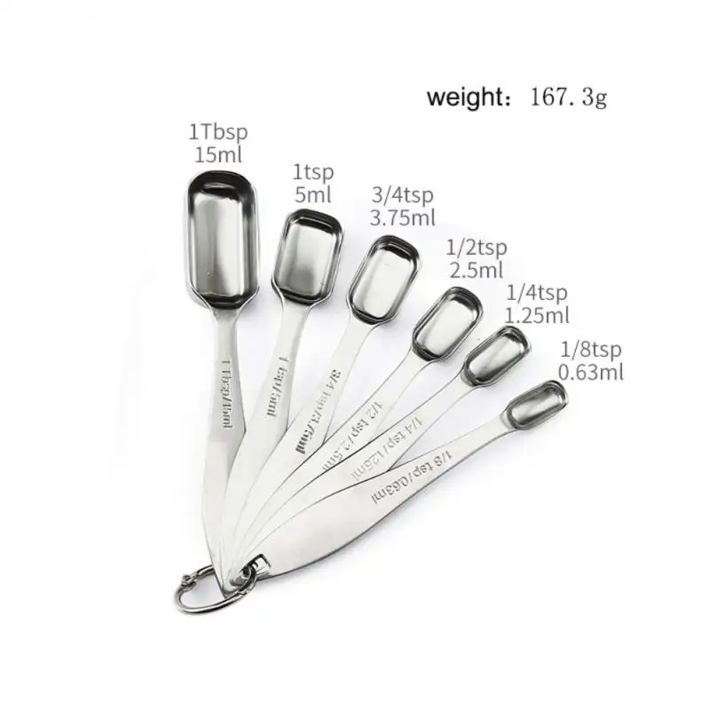 Stainless Steel Measuring Spoons Cups Set Small Tablespoon with Bonus Leveler Etched Markings Removable Clasp Kitchen Gadgets