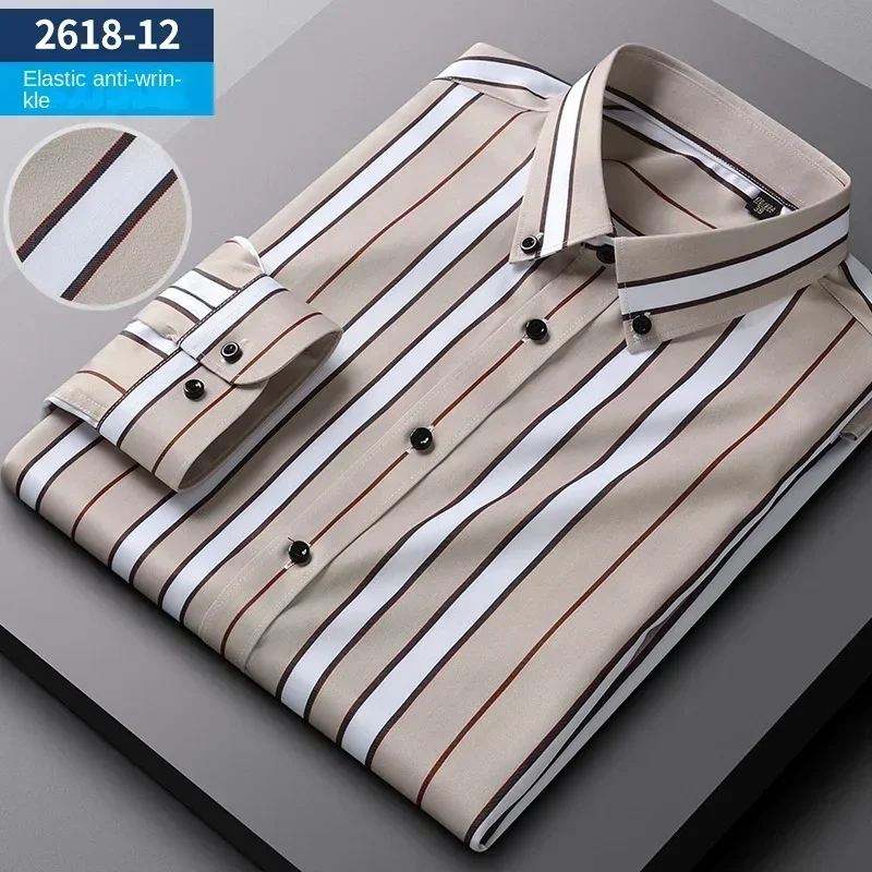 New elastic vertical stripes four seasons can be long-sleeved men\'s shirts  business slim non-ironing wrinkle-resistant shirts