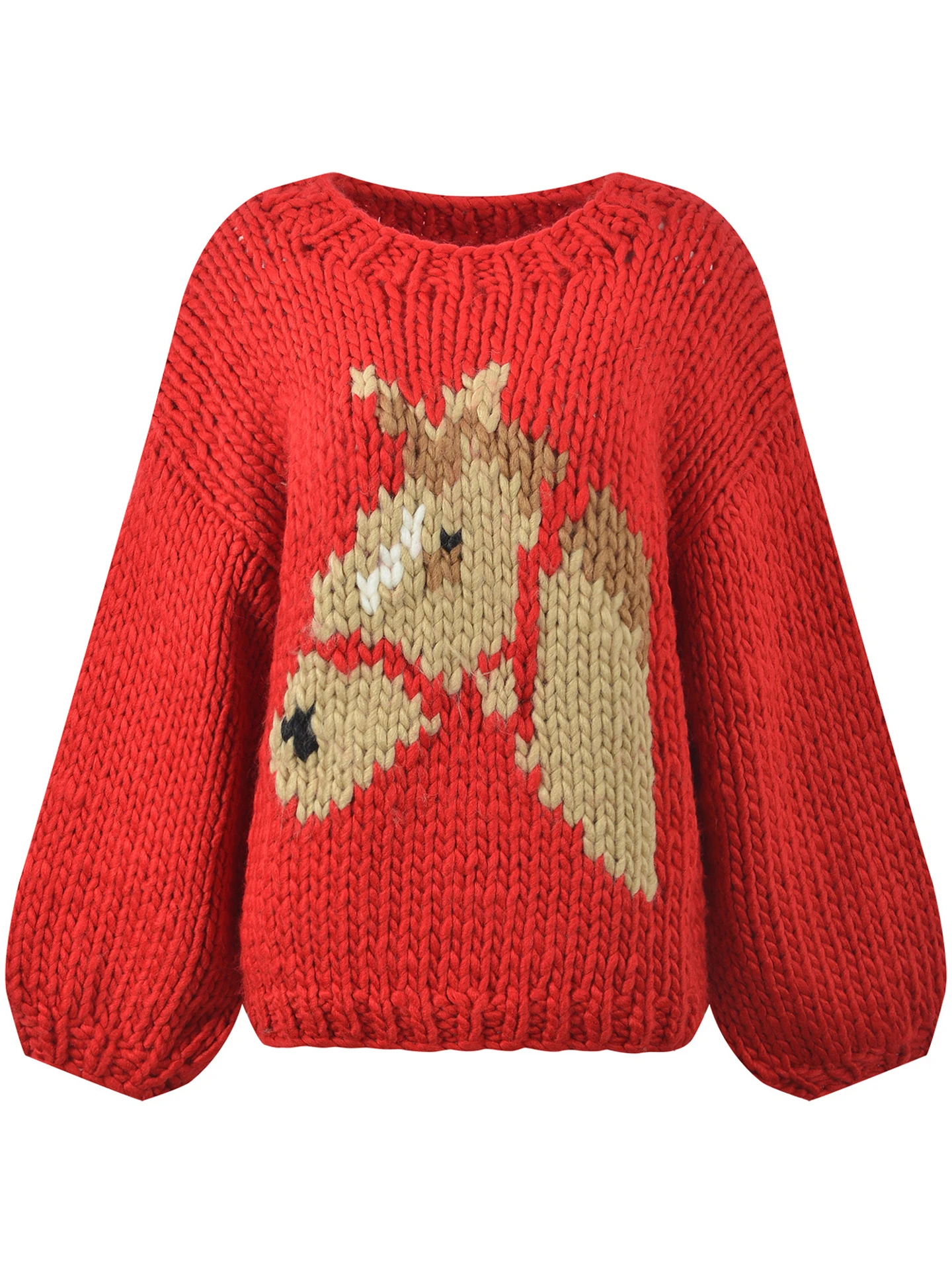 

High-End Women's Knitted Sweater Lantern Sleeve Pattern Spring 2026 Commute Style Regular Fit Soft Medium Thickness Lon...