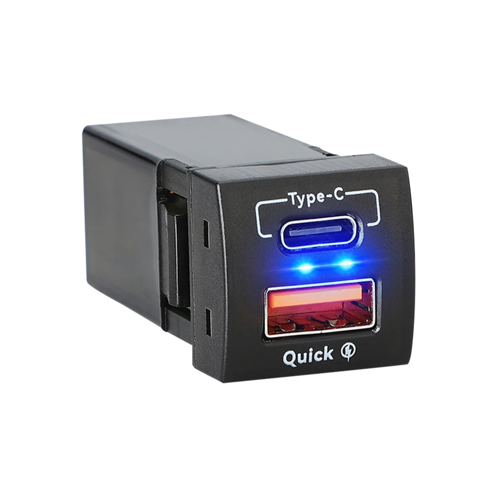 QC3.0 Type-C USB PD 12V Mobile Phone Accessories Power Socket Quick Charge For Toyota purpose New 48W Fast Charger Voltmeter