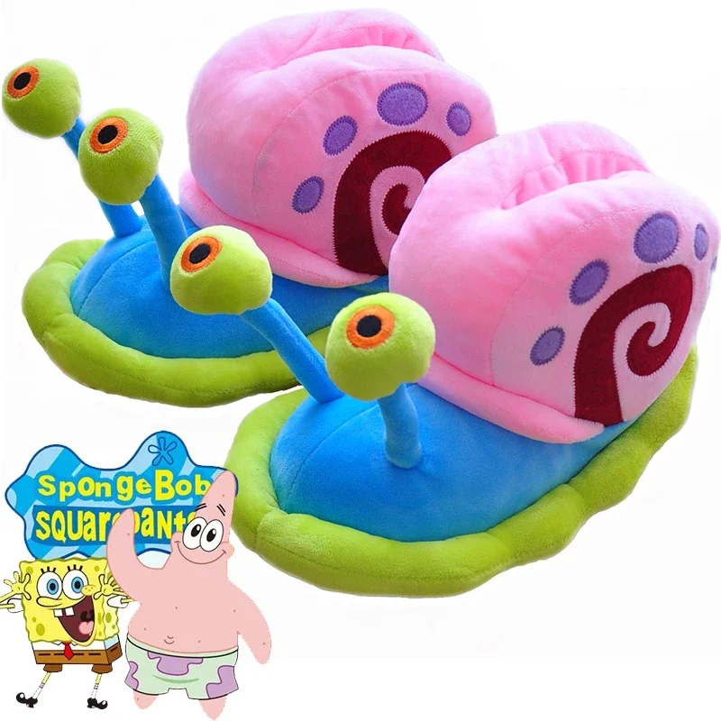 New Cartoon Anime Spongebob Squarepants Kawaii Series Gary The Snail Bag Heel Cotton Shoes Soft Plush Baby Girl Boy Holiday Gift