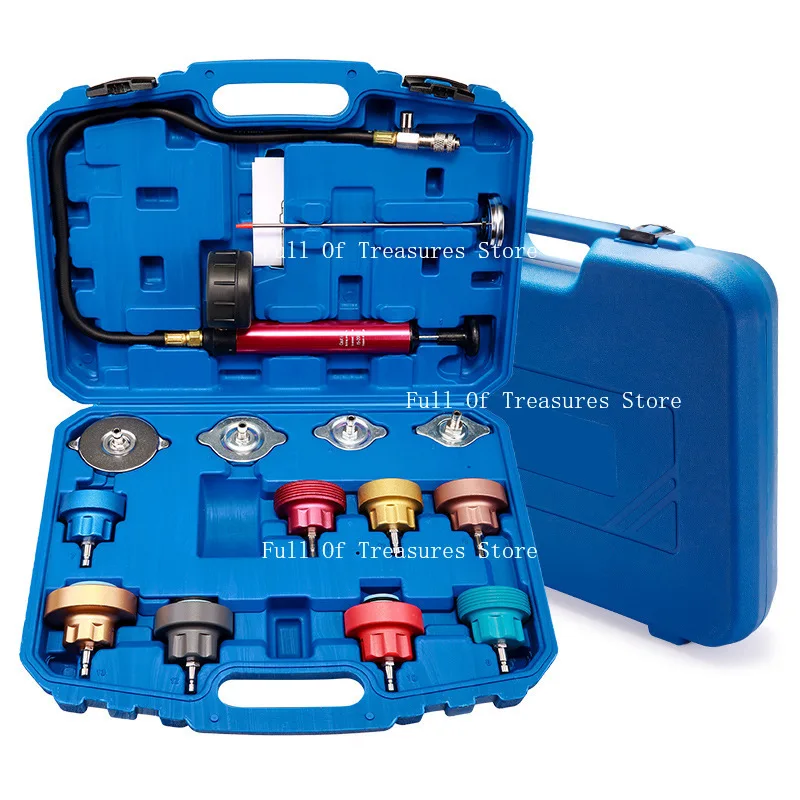 14 ชิ้นรถเครื่องตรวจจับการรั่วไหลเครื่องมือระบบทําความเย็นอัตโนมัติ Coolant สูญญากาศ Purge ชุด Universal หม้อน้ํารถยนต์เครื่องทดสอบความดันชุด