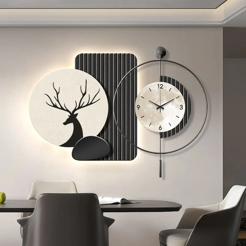 Modern Art Living Room Wall Clock Creativity Restaurant Wall Decor LED Mute Digital Clock Large Abstract Mural Lamp Home Decor