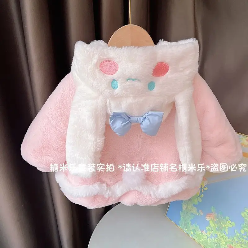 

Детское толстое пальто с капюшоном в стиле аниме Cinnamoroll и плюшевое хлопковое пальто, милое зимнее меховое пальто для девочек, зимние уличные теплые топы в стиле Лолита