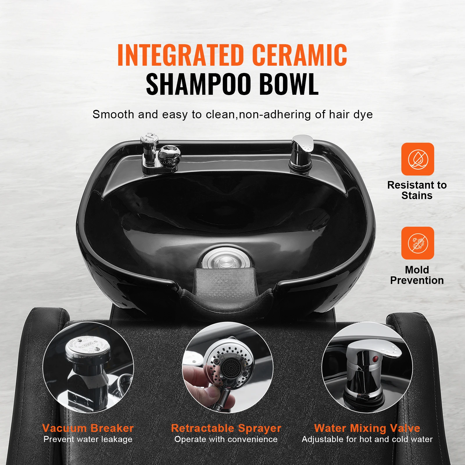 Shampoo Backwash Chair, 661.4LBS Loading Salon & Spa Hair Washing Station, Backwash Barber Shampoo Bowl and Chair, Beauty Spa Massage Hairdressing Equipment with Wide Footrest and Ceramic Bowl