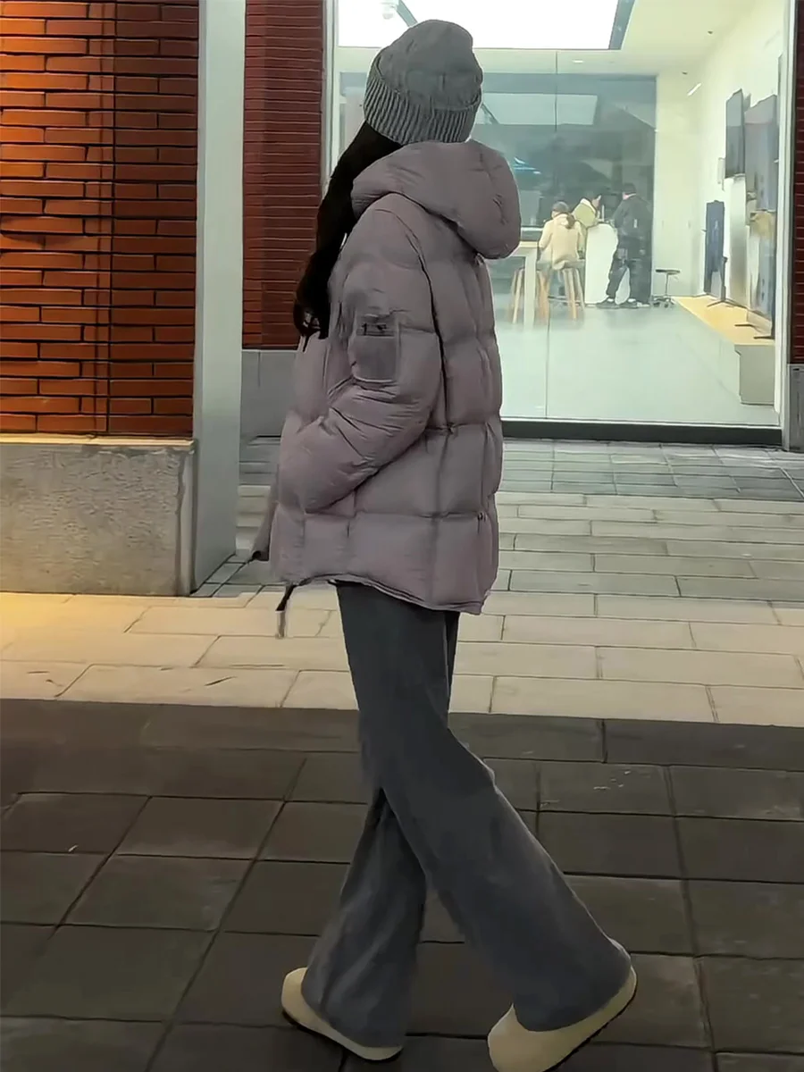 Nuevo soporte nacional para mujer Puffer Jaet 90 blanco Du plumón con capucha abrigo cálido Casual Sle de longitud media pan Sle abrigo