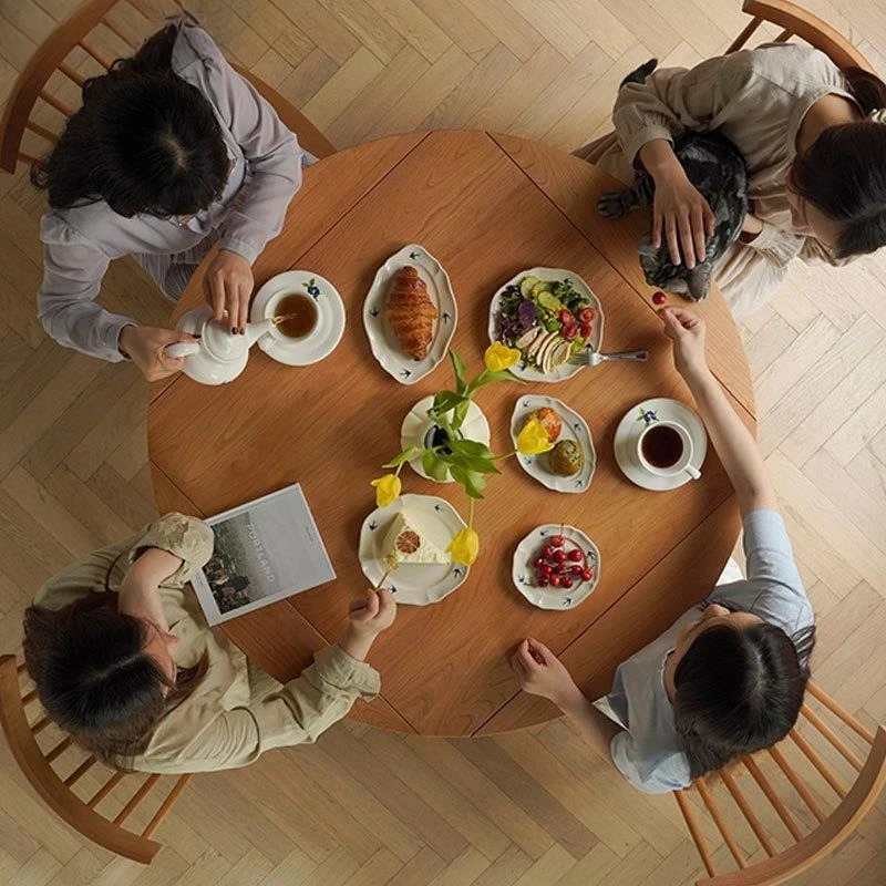 Nordic solid wood folding round table household cherry wood retractable square table small apartment square circle
