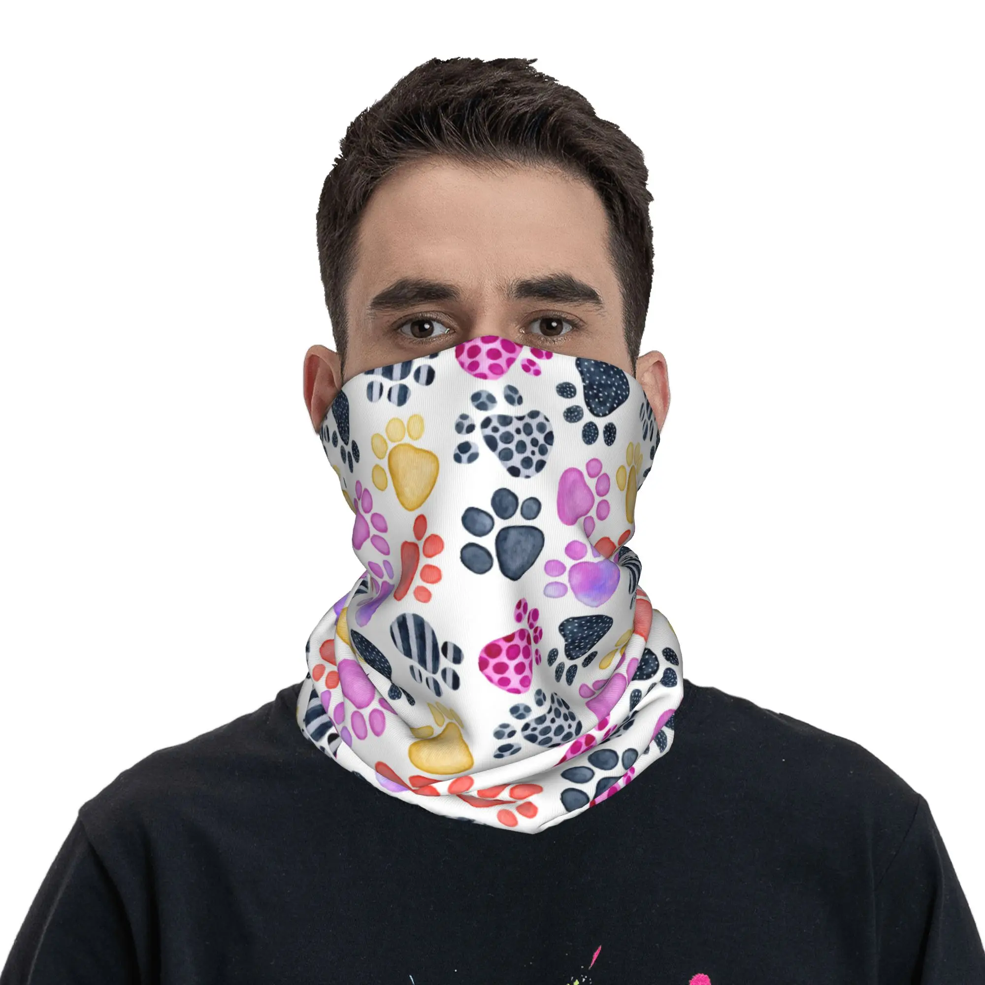 

Colorful Cat Paw Animal Foot Prints Bandana Neck Gaiter Printed Leopard Balaclavas Wrap Scarf Warm Headband for Men Women Adult