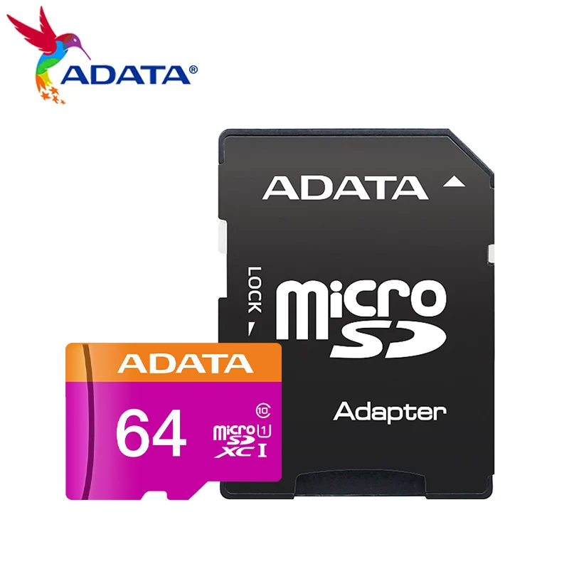 Карта памяти ADATA TF(MicroSD), широко совместимая с TF фиолетовой картой с скоростью чтения до 80 Мб/с, оригинальная карта Micro SD