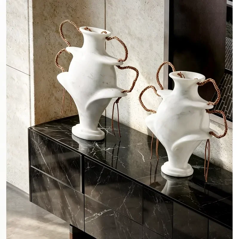 Custom Logo Light Luxury Natural Marble Geometric Sculpture Vase Creative Irregular Shape Decorative Home Ornament STONEKOCC