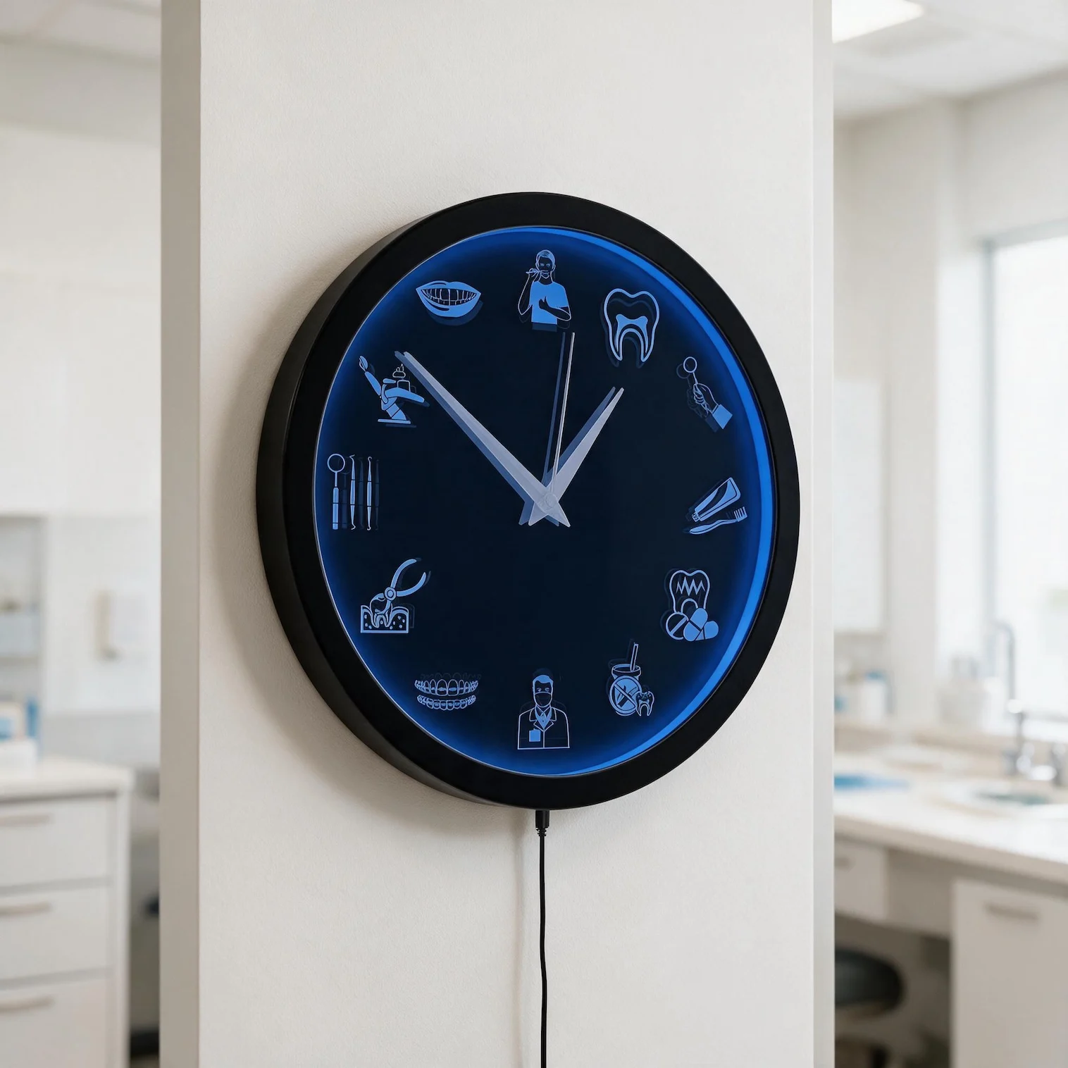 Dental LED Neon Sign Illuminated Wall Clock for Dentist Office Medical Business Decor Teeth Care Luminous Night Light Wall Clock