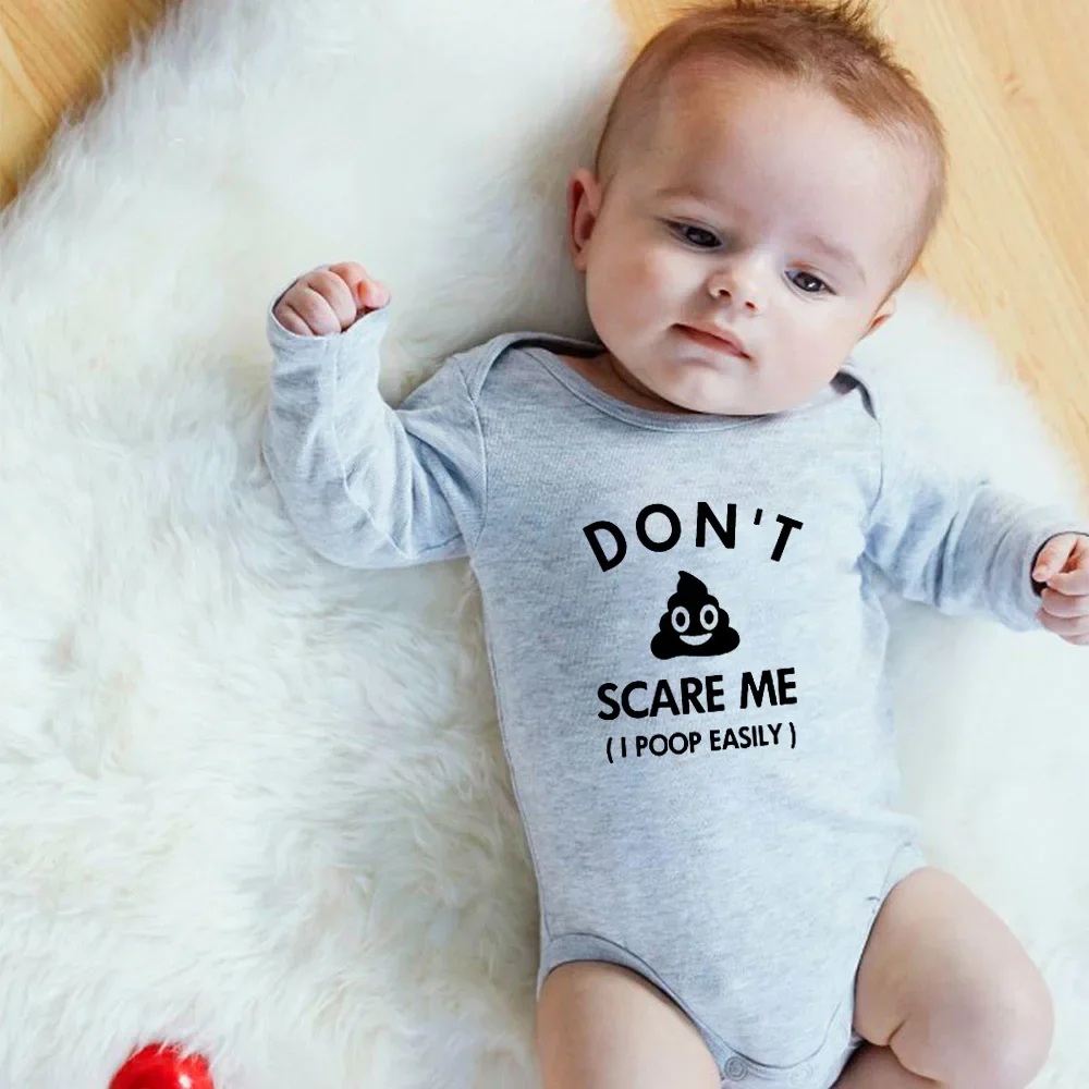 Don't Scare Me I Poop Easily New HOT SALES Newborn Infant Baby Boy Girls Romper  Long Sleeve Jumpsuit Funny