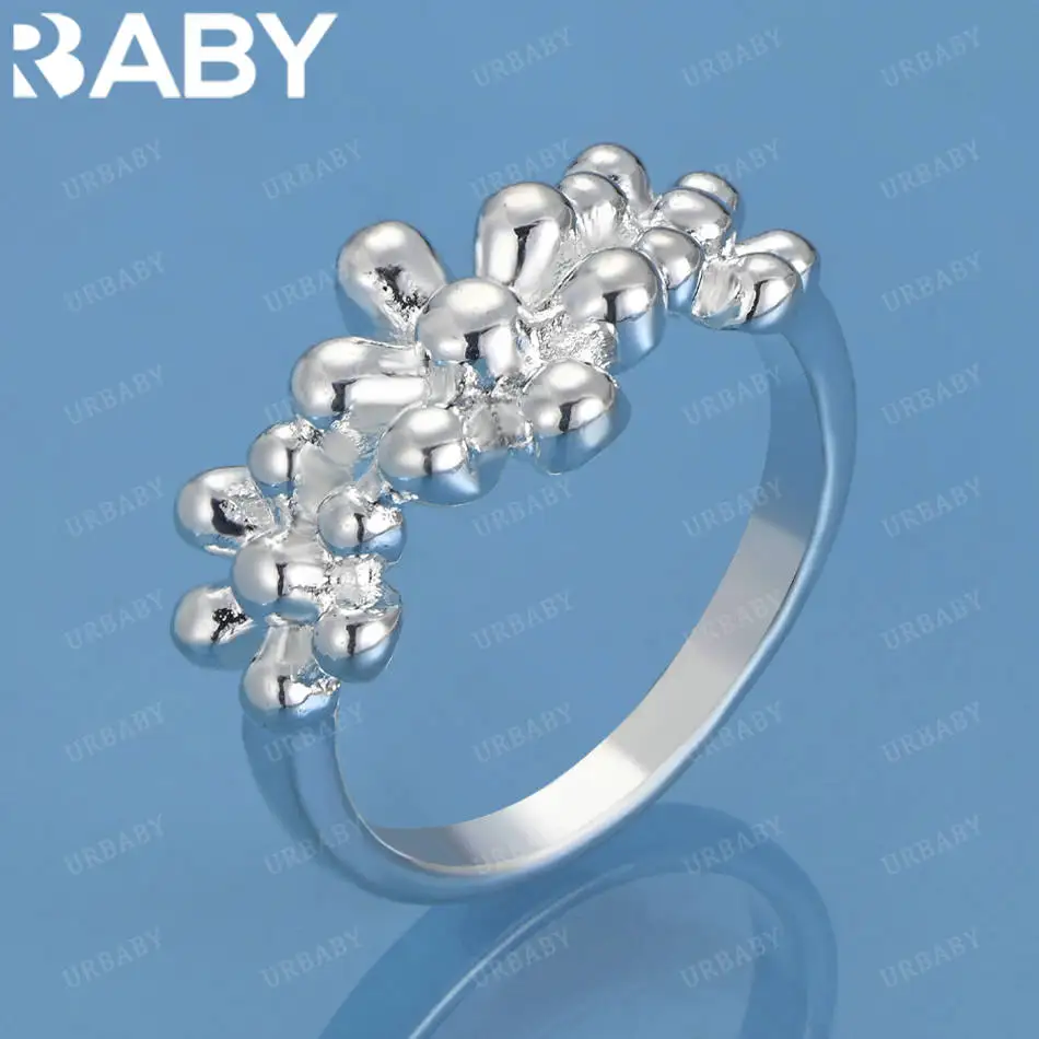 

URBABY 925 Sterling Silver Size 7-10 Flowers Ring For Women Fashion Jewelry Charm Grace Wedding Engagement Accessories