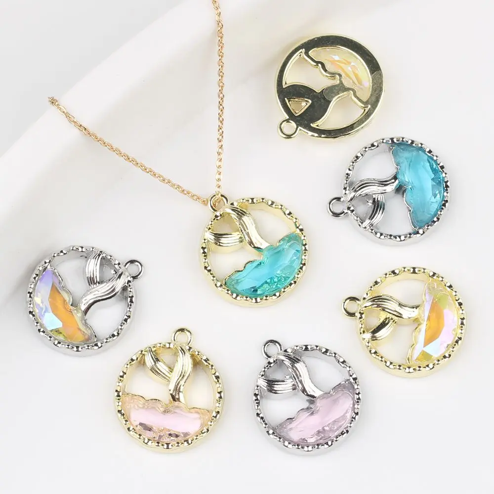 10pcs/lot 15*18MM Zinc Alloy Rhinestone Inlaid Ocean Series Fishtail Pendant Charms DIY Necklace Bracelet Earrings Accessorie