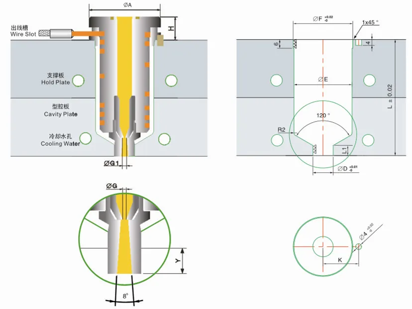 Hot Runner Nozzle With Press In Brass Coil Heater,Cheap Hot Sprue Used For Candle Mold,With Temperature Controller