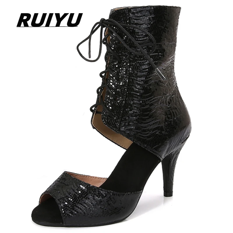 Latin Dance Boots Salsa Tango Ballroom Party High Heel Women's Shoes Black Breathable Summer Sports Outdoor Dance Boots
