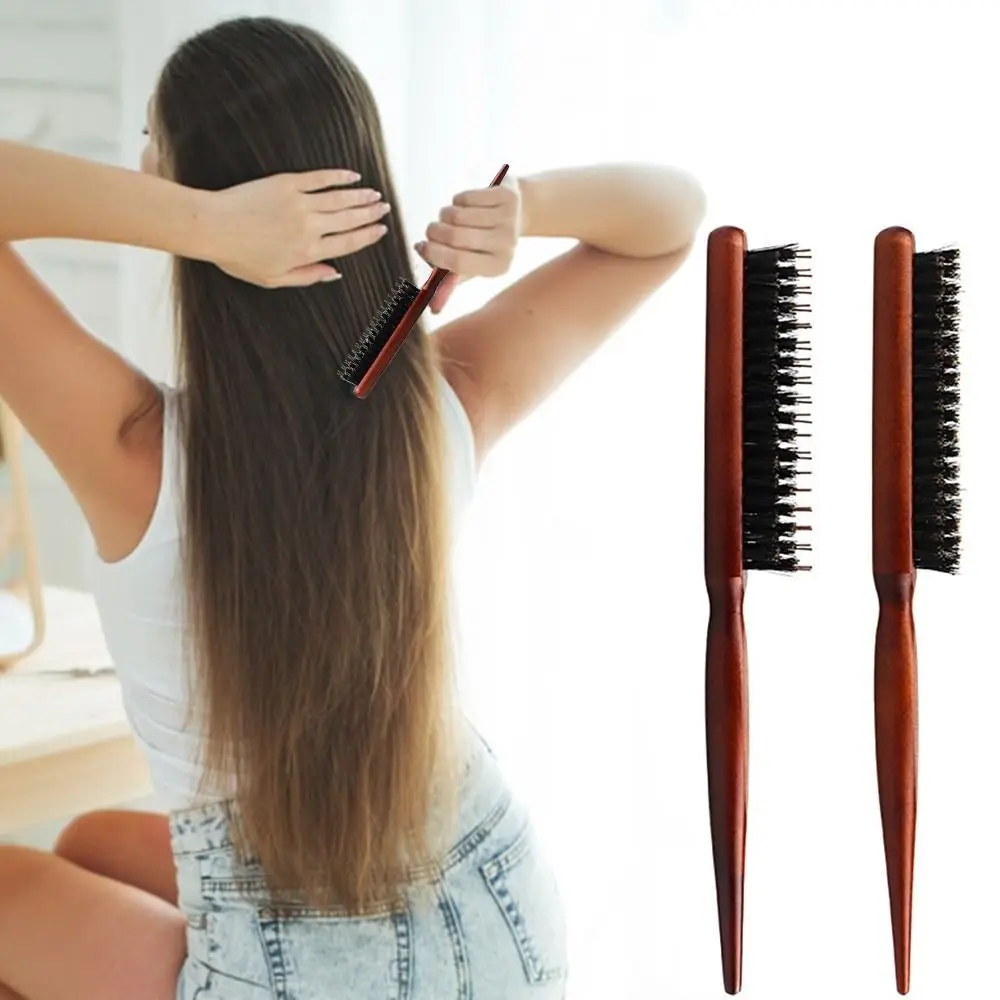 Fashion 3 Rows Sideburns Fluffy Hair Beating Comb Wooden Handle Durable Pointed Tail Comb Styling Tool