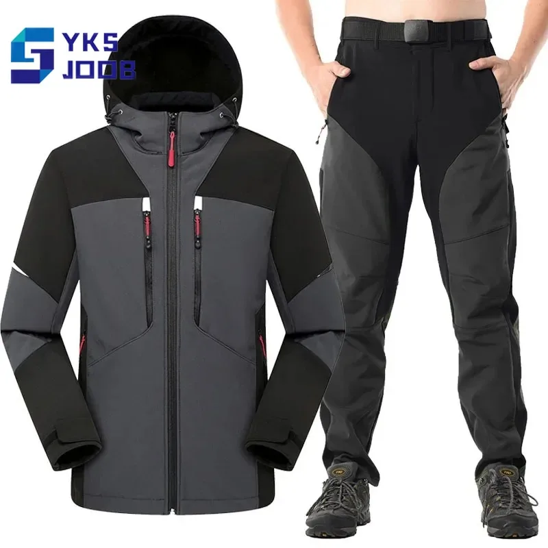 Winter Fleece Hiking Softshell Sets Mens Windproof Waterproof Warm Camping Suits Male Tactical Treking Fishing Skiing Set Autumn