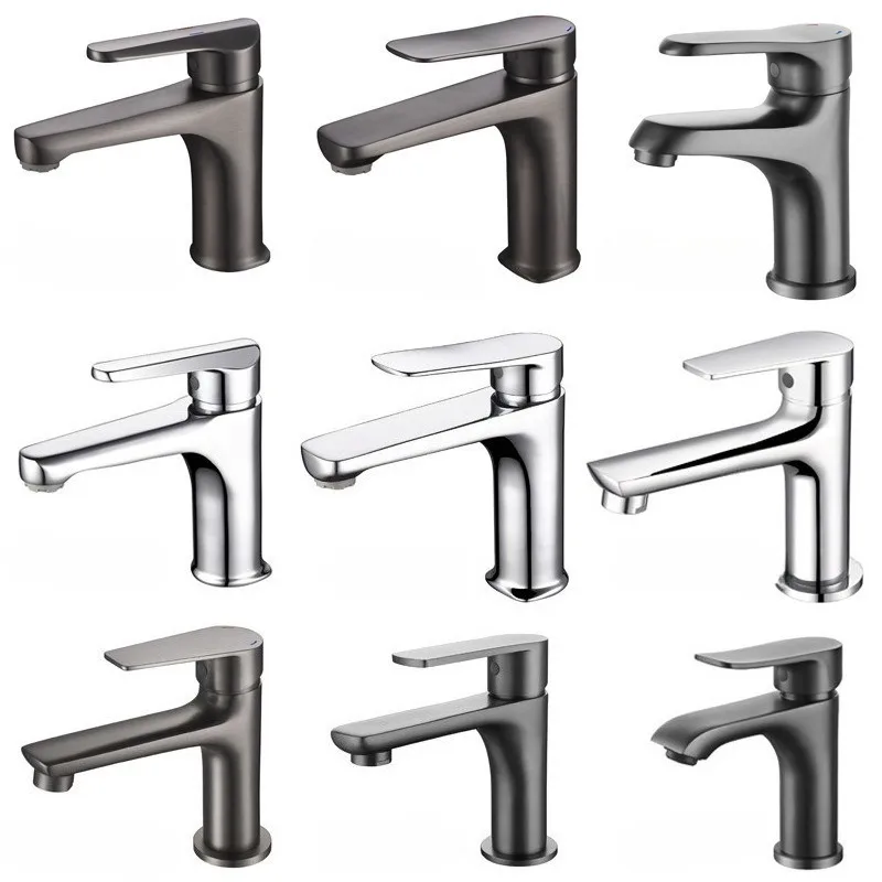 

Серый смеситель для раковины, смеситель для раковины с горячей и холодной водой, полностью медный минималистичный смеситель для смешанной воды