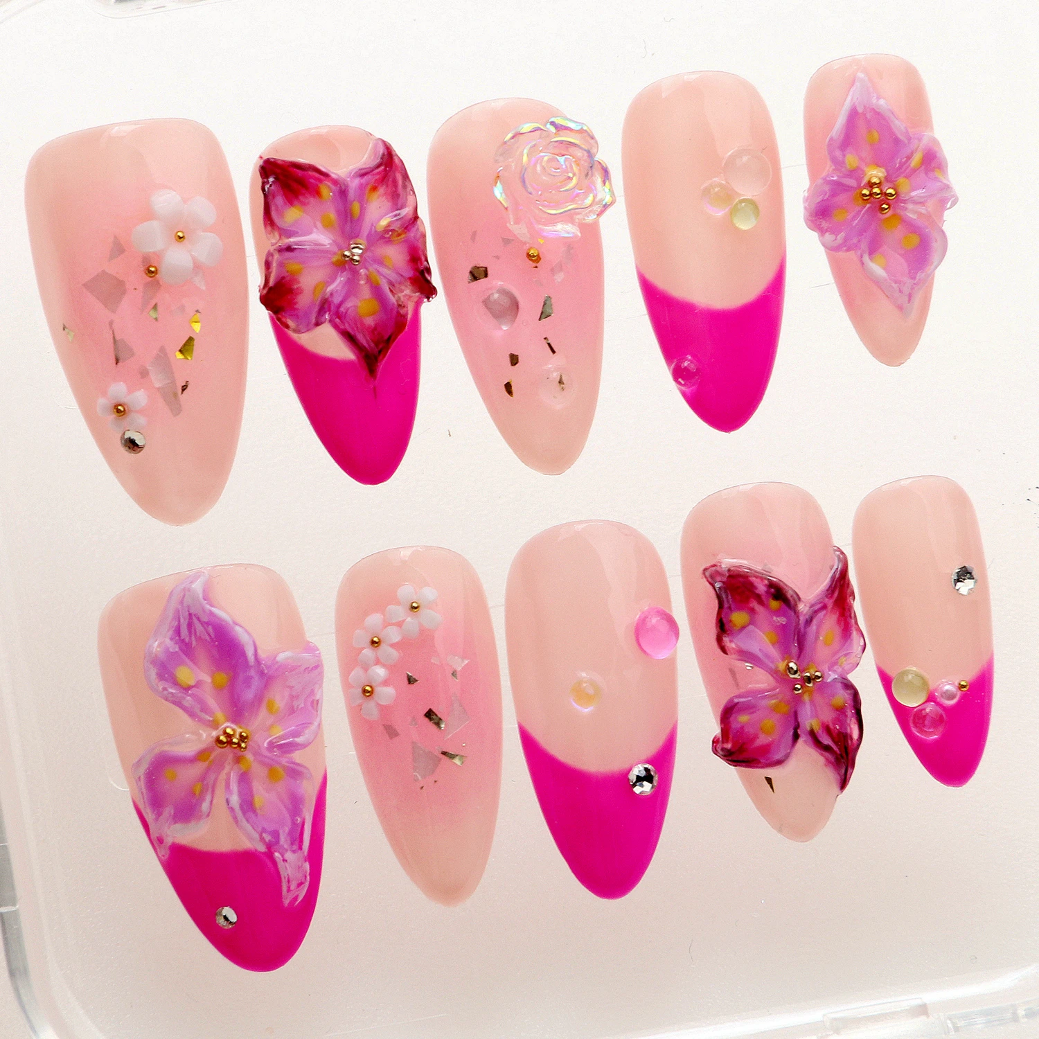 10Pcs 3D Flower Press On Nails,handmade nails,FreeStyle Nail Set,Autumn Nails,Acrylic Fake Holiday Floral Nails,y2k nails