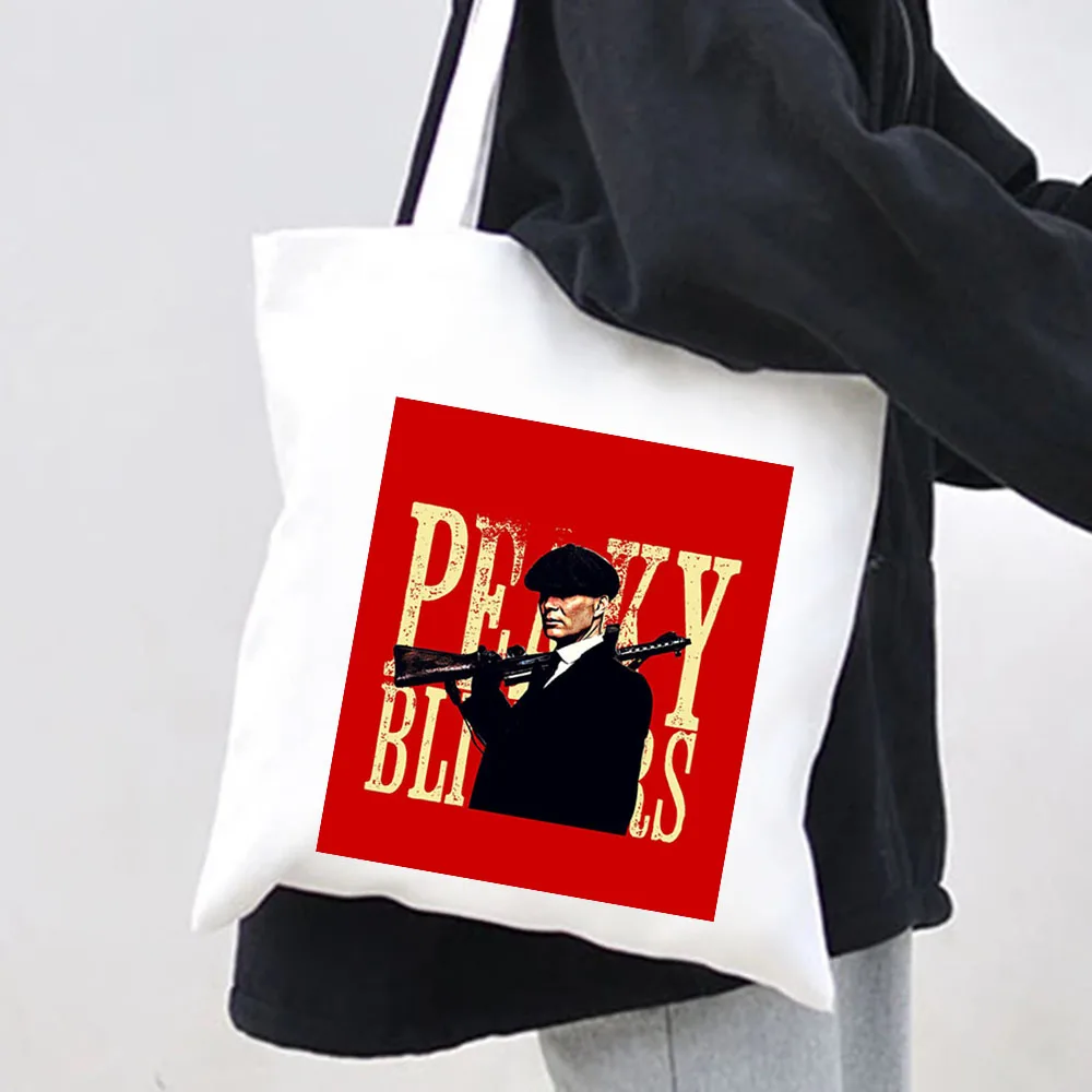 Thomas Shelby Portrait Peaky Blinders Women Canvas Shoulder Bags Harajuku Handbag Totes Eco Shopper Reusable Cotton Shopping Bag