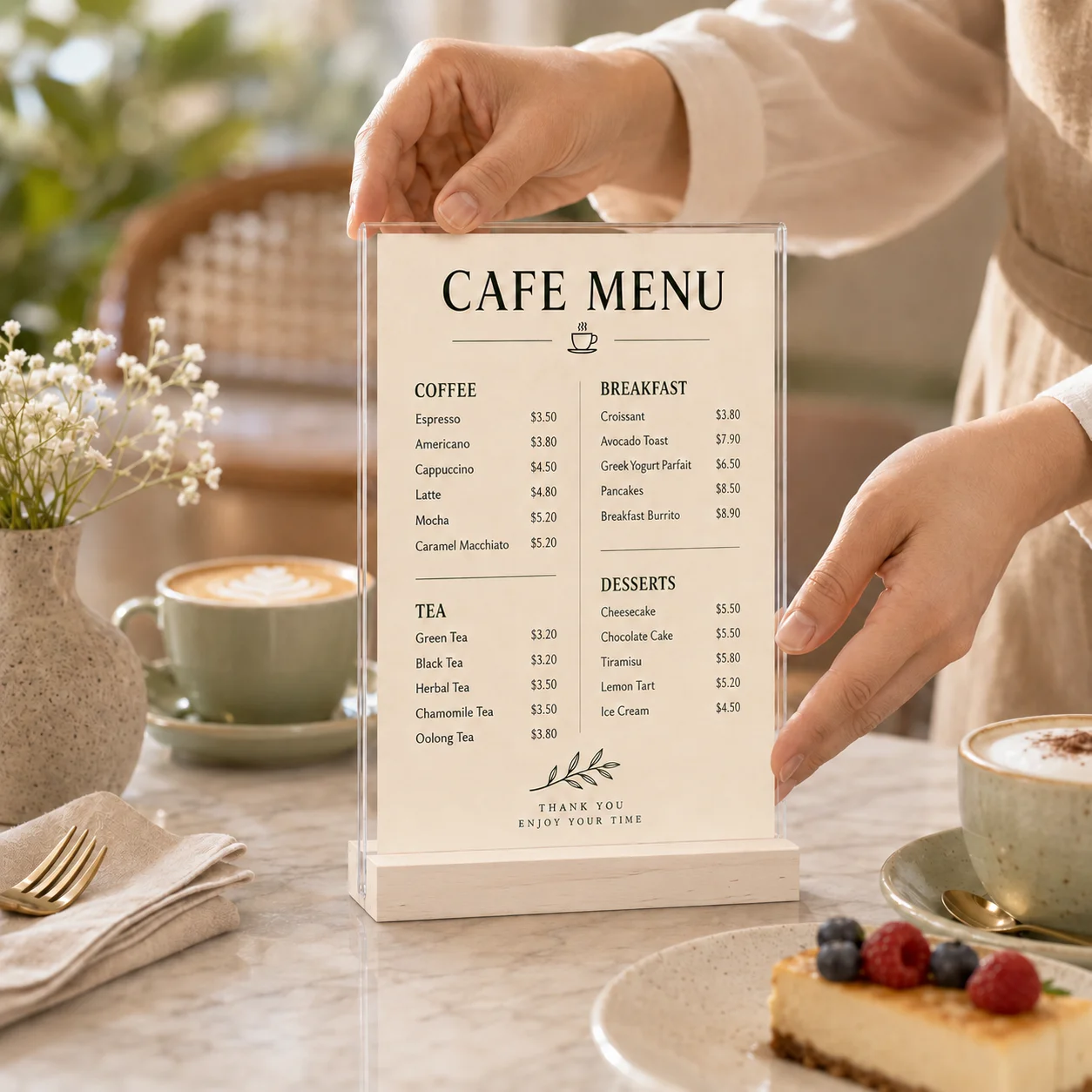 

1pc/2pcs, picture custom menu, available in horizontal or vertical menu stand, perfect for bars, restaurants, or weddings.
