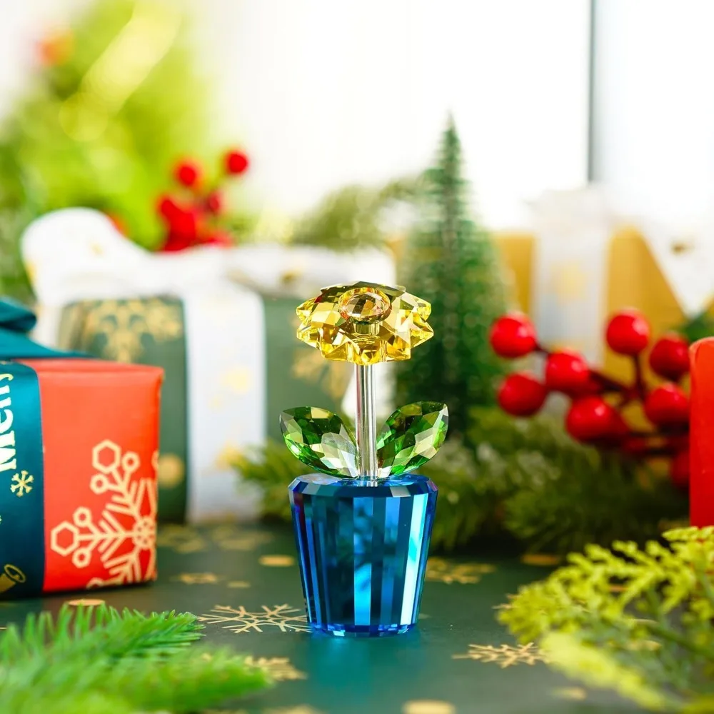 H & D HYALINE & DORA كريستال عباد الشمس تمثال تحصيل الزجاج زهرة زخرفة تمثال لعيد الحب هدايا الزفاف للمرأة