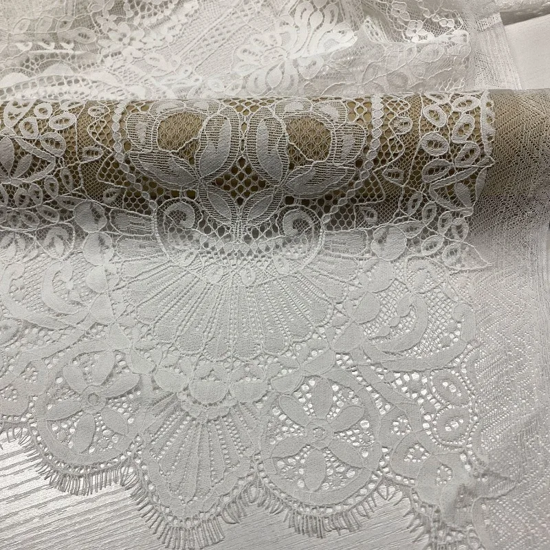 3m Best Selling White Thread Hollowed - Out Eyelash Lace Positioned Lace Fabric for Elegant Dresses and Skirts150cm Wide