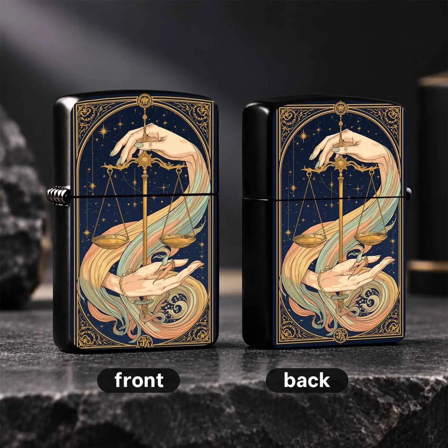 Vintage Tarot Libra Scales Art Lighter, Starry Celestial Justice Themed Elegant Ornate Pattern Portable Igniter, Delicate Aesthetic Accessory For Daily Use, Birthday Holiday Gifting Multi-Scene Practical Decorative Pres A Humorous And Inter