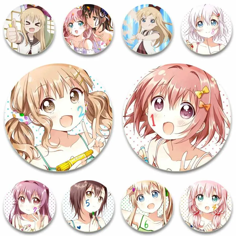 

Anime Yuru Yuri Brooches on Backpack Shirt Accessories Cute Cartoon Role Ayano Chinatsu Button Pin Jewelry Badge Gift for Friend