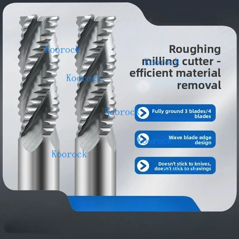 Extra Long Fully Ground HSS Roughing End Mill 4 Flute 3 Flute High Speed Steel Corrugated Cutter Rougher Wave Edge Milling Tool