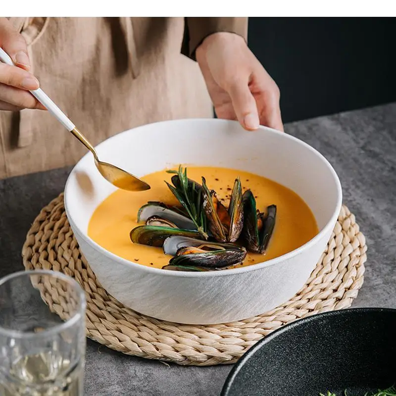 

Керамическая тарелка для фруктового салата, супница, миска для рамена 9/12 дюймов, круглая однотонная посуда для дома и кухни, десертная тарелка