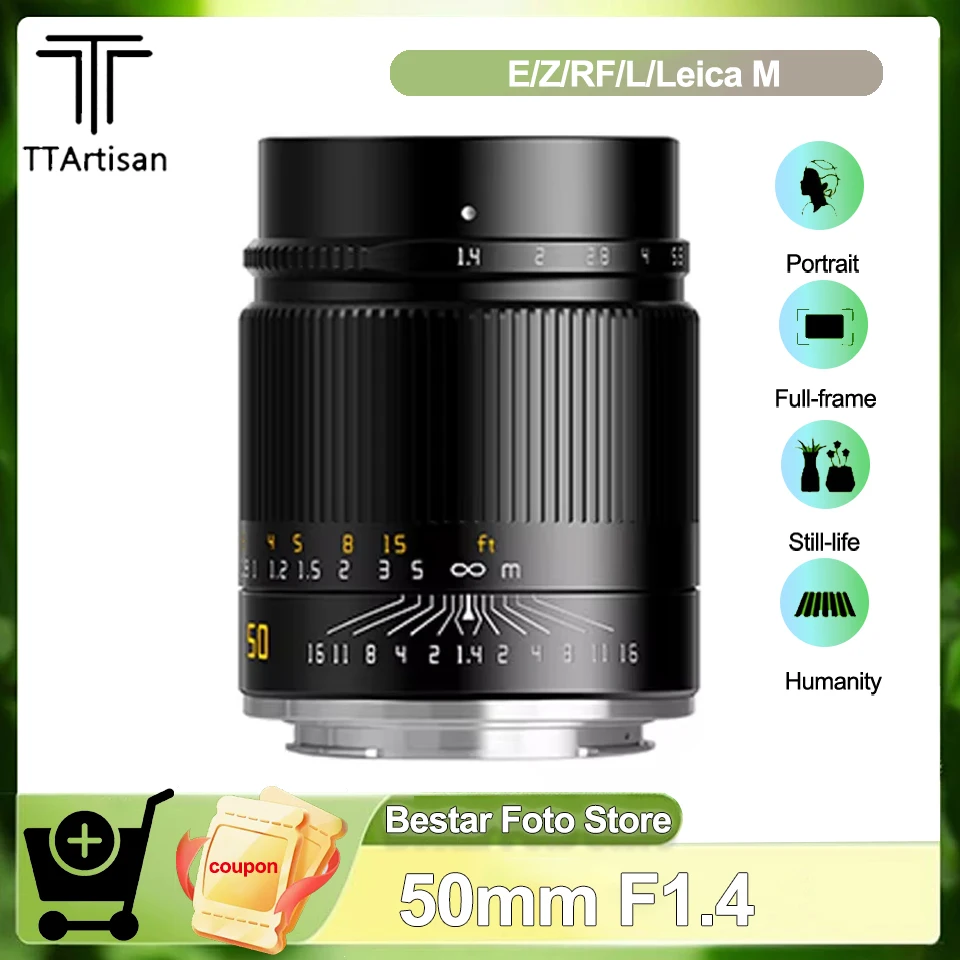 Полнокадровый портретный уличный объектив TTartisan 50 мм F1.4 ASPH MF для Sony A7 A9 Canon R5 Nikon Z5 Sigma FP Leica TL