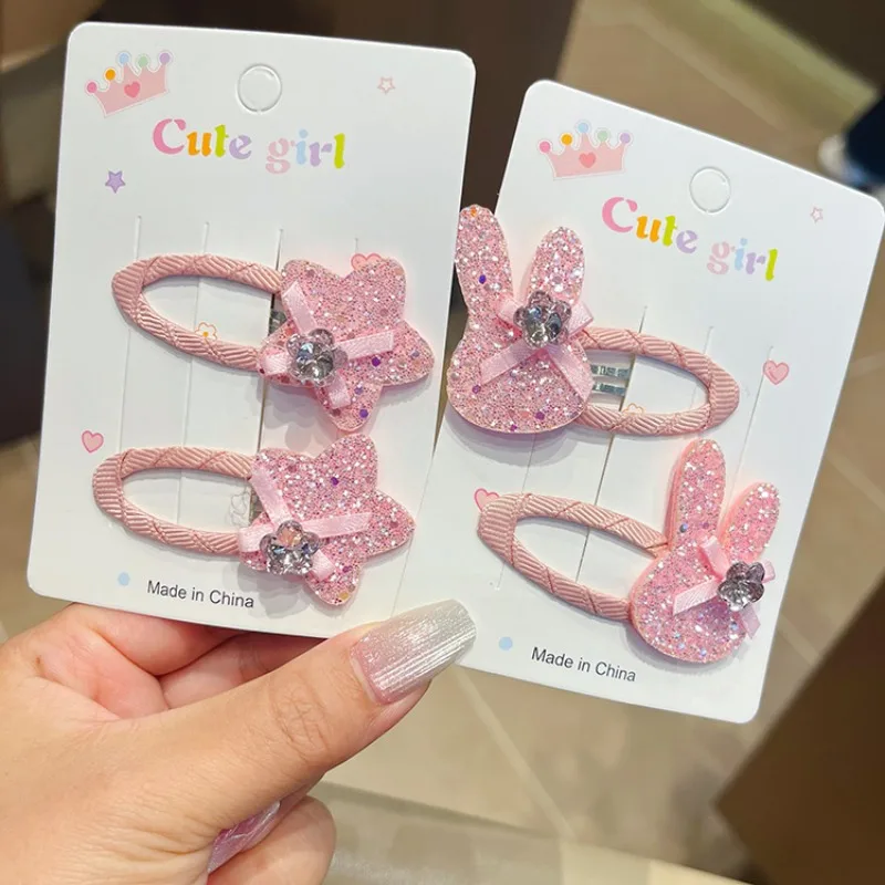 

Блестящие заколки и резинки для волос в виде звездочек и кроликов, розовые, милые, с блестками, не повреждающие волосы, нескользящие, мягкие, для девочек, на каждый день, аксессуары для волос, подарок