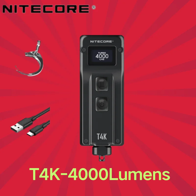 Nitecore portátil Keychain lanterna, USB recarregável, Mini LED Torch Light, 4xCREE XP-12 V6, T4K, 4000 Lumens